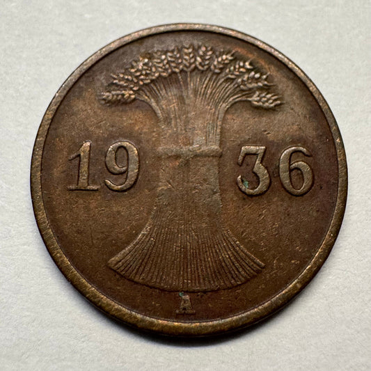 1936 Germany 1 Reichspfennig - Beautiful Coin - #A-095