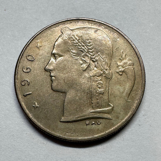 1960 Belgium 1 Francs - Beautiful Coin - #B-029