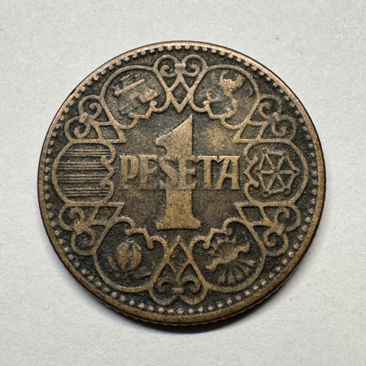 1944 Spain 1 Peseta - Beautiful Coin - #B-060