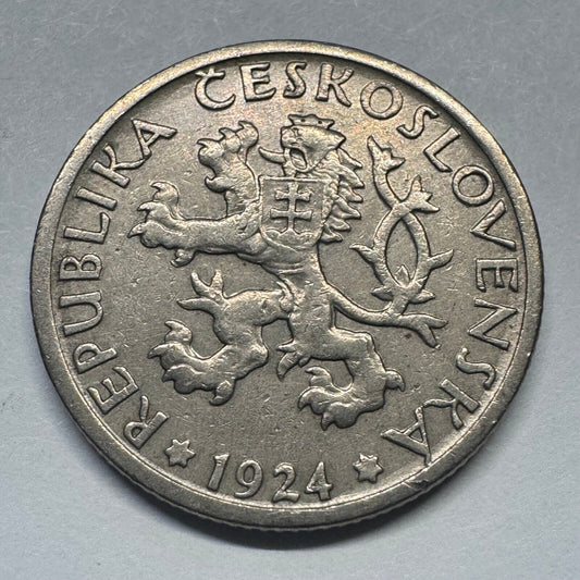1924 Czechoslovakia 1 Koruna - Beautiful Coin - #A-099