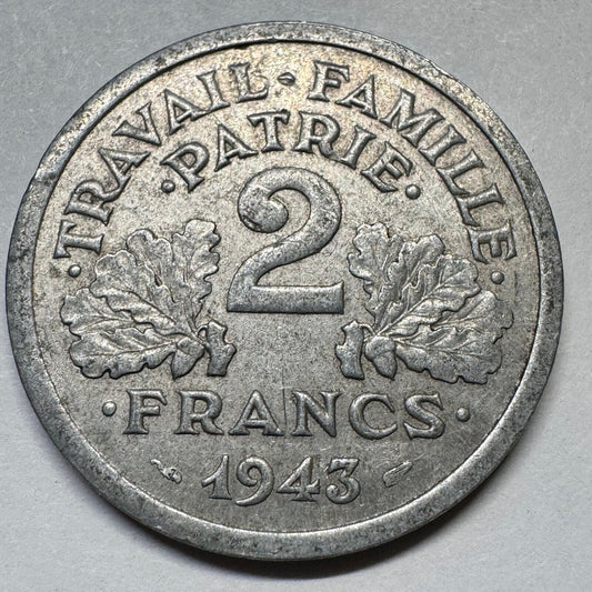 1943 France 2 Francs - Beautiful Coin - #A-078
