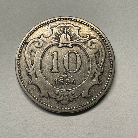 1894 Austria 10 Heller - Beautiful Coin - #B-042