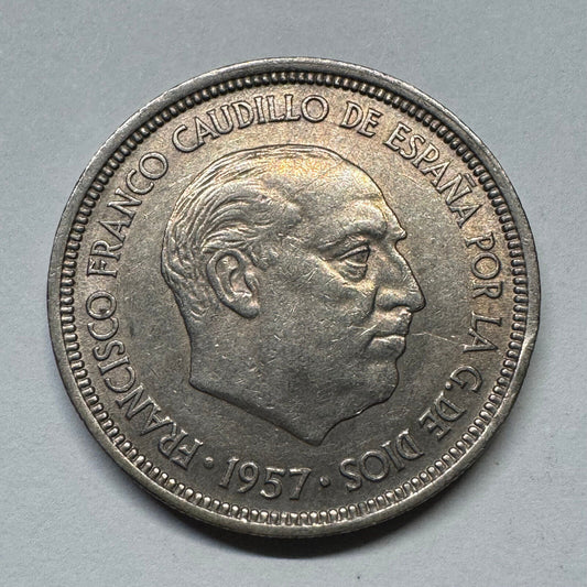1958 Spain 5 Pesetas - Beautiful Coin - Lot #B-045