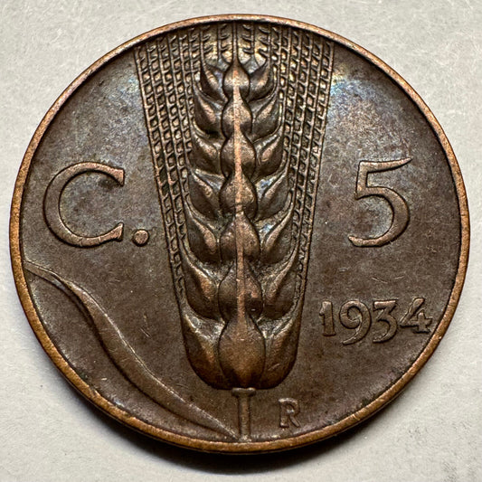 1934 Italy 5 Centesimi - Beautiful Coin - #A-088