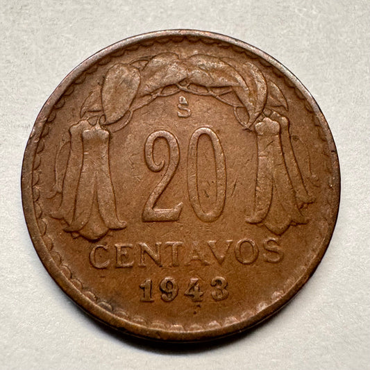 1943 Chile 20 Centavos - Beautiful Coin - #A-036