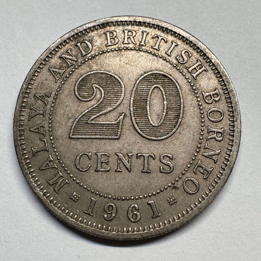 1961 Malaya and British Borneo 20 Cents - Beautiful Coin - #B-060