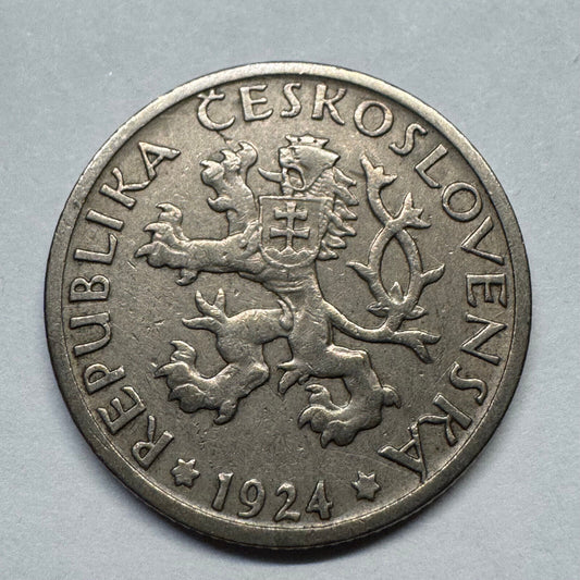 1924 Czechoslovakia 1 Koruna - Beautiful Coin - #B-037