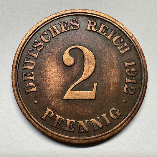 1912 Germany 2 Pfennig - Beautiful Coin - #B-051