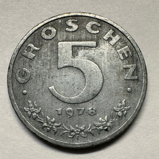1978 Austria 5 Groschen - Beautiful Coin - #A-006