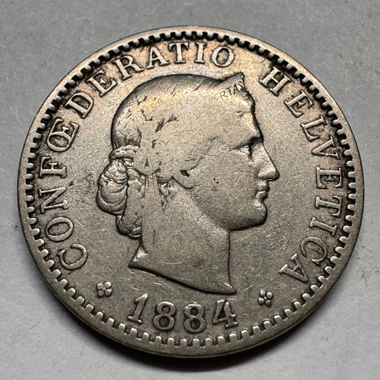 1884 Switzerland 20 Rappen - Beautiful Coin - #A-043