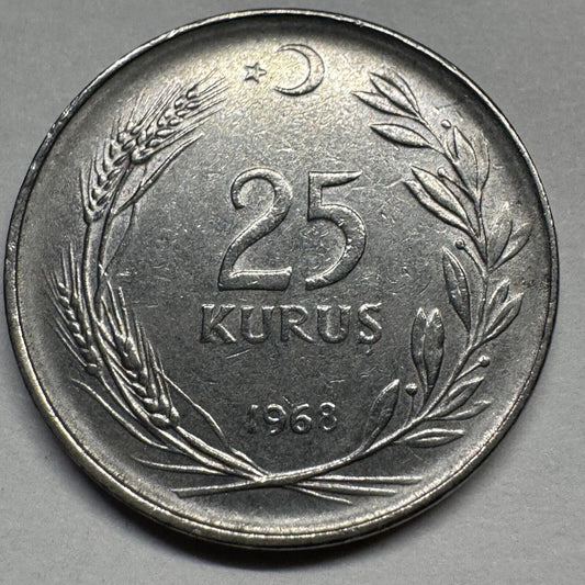 1968 Turkey 25 Kurus - Beautiful Coin - #A-093