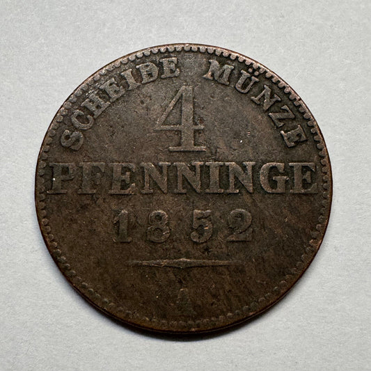 1852 Prussia German States 4 Pfennigs - Beautiful Coin - #B-033