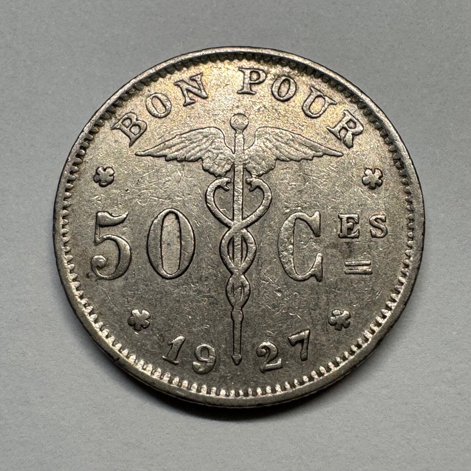 1927 Belgium 50 Centimes - Beautiful Coin - #B-055