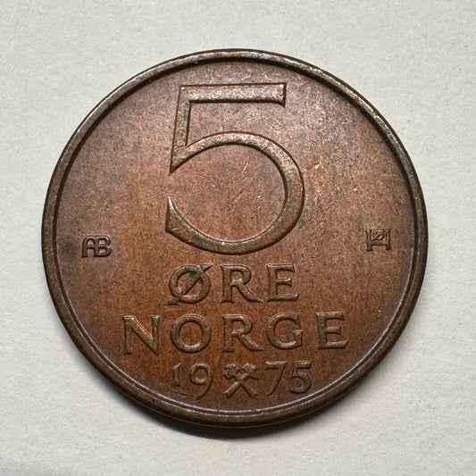1975 Norway 5 Ore - Beautiful Coin - #B-056