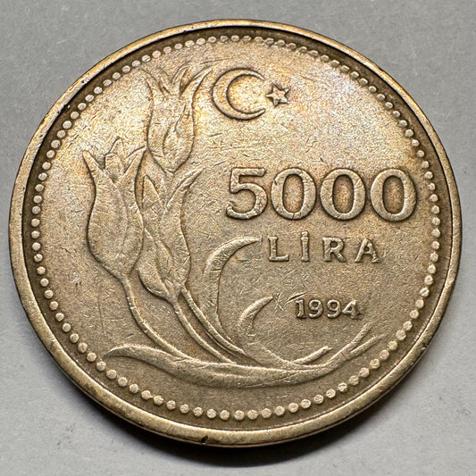 1994 Turkey 5000 Lira - Beautiful Coin - #A-024