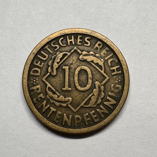 1924 Germany 10 Rentenpfennig - Beautiful Coin - #B-023