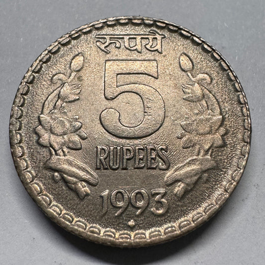 1993 India 5 Rupees - Beautiful Coin - #A-061