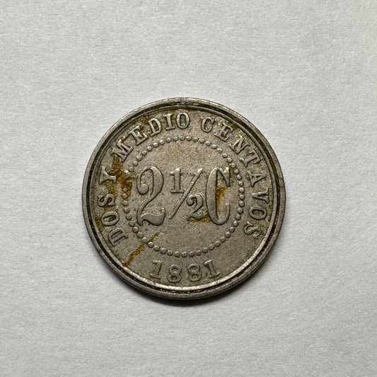 1881 Colombia 2 1/2 Centavos - Beautiful Coin - #B-018