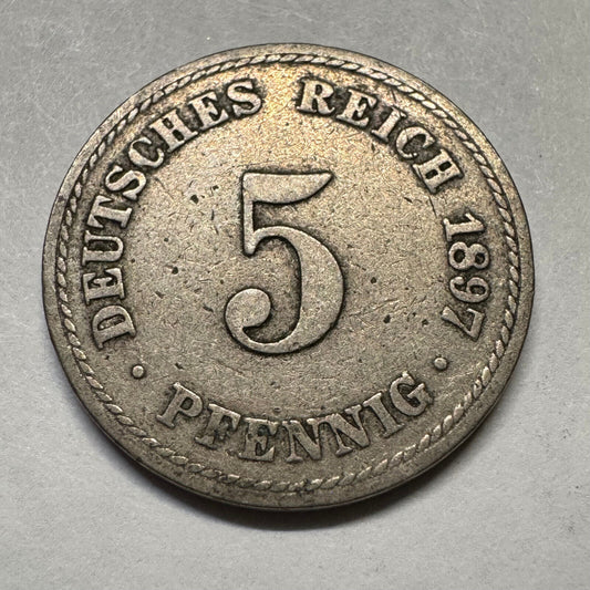 1897 Germany 5 Pfennig - Beautiful Coin - #A-096