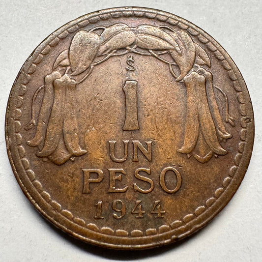 1944 Chile 1 Peso - Beautiful Coin - #A-038