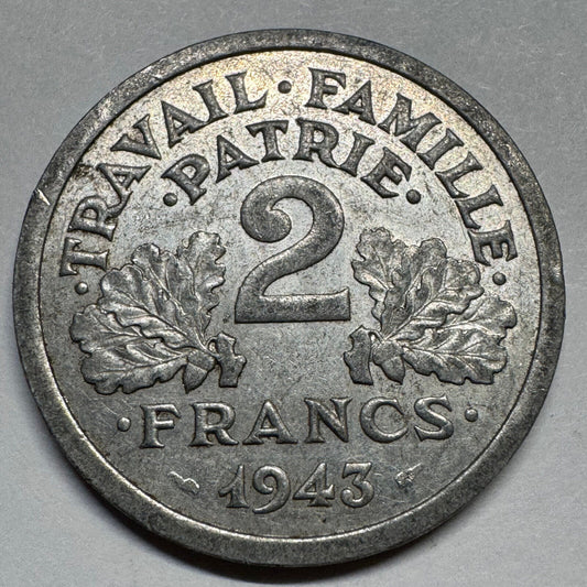 1943 France 2 Francs - Beautiful Coin - #A-081