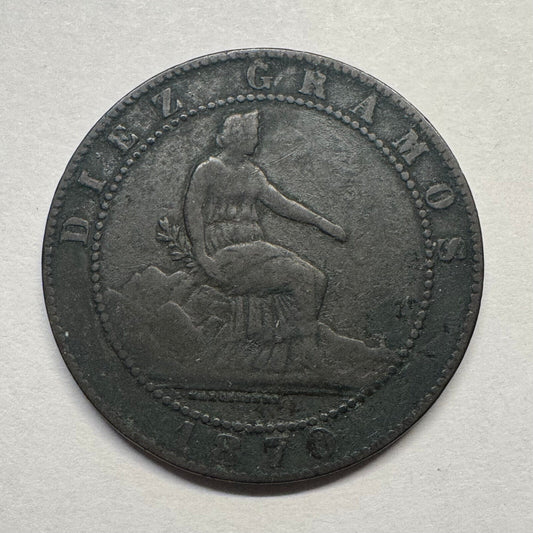 1870 Spain 10 Centimos - Beautiful Coin - #B-030