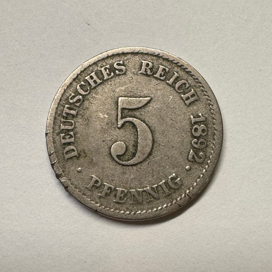 1892 Germany 5 Pfennig - Beautiful Coin - #B-050