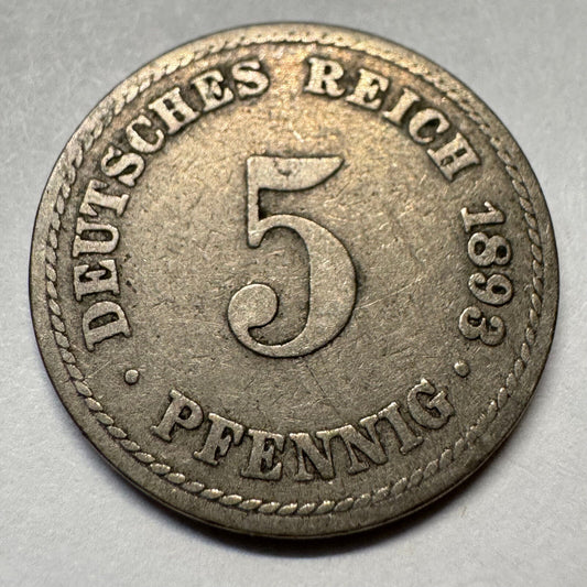 1893 Germany 5 Pfennig - Beautiful Coin - #A-089