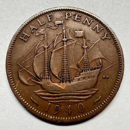 1940 UK 1/2 Penny - Beautiful Coin - #A-035