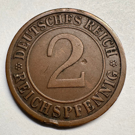 1924 Germany 2 Reichspfennig - Beautiful Coin - #A-039