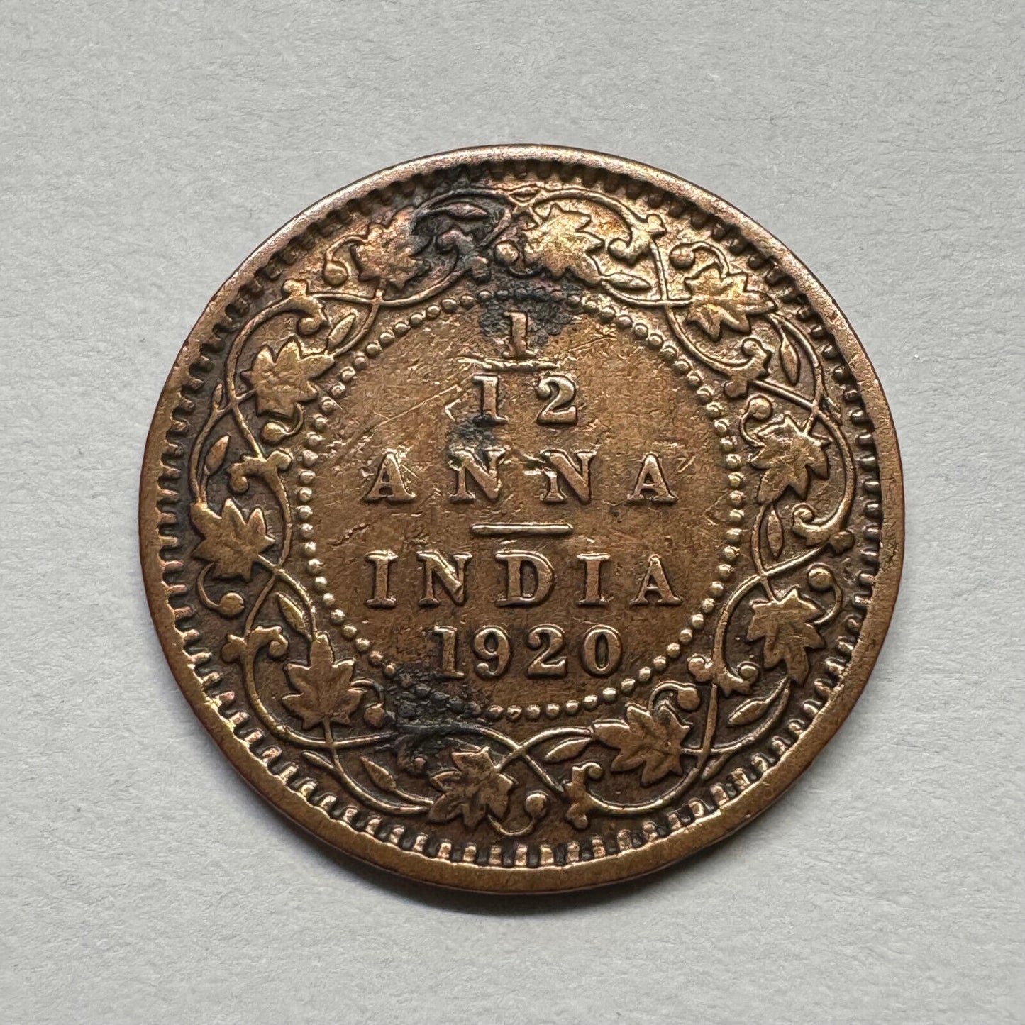 1920 India 1/12 Anna - Beautiful Coin - #B-058