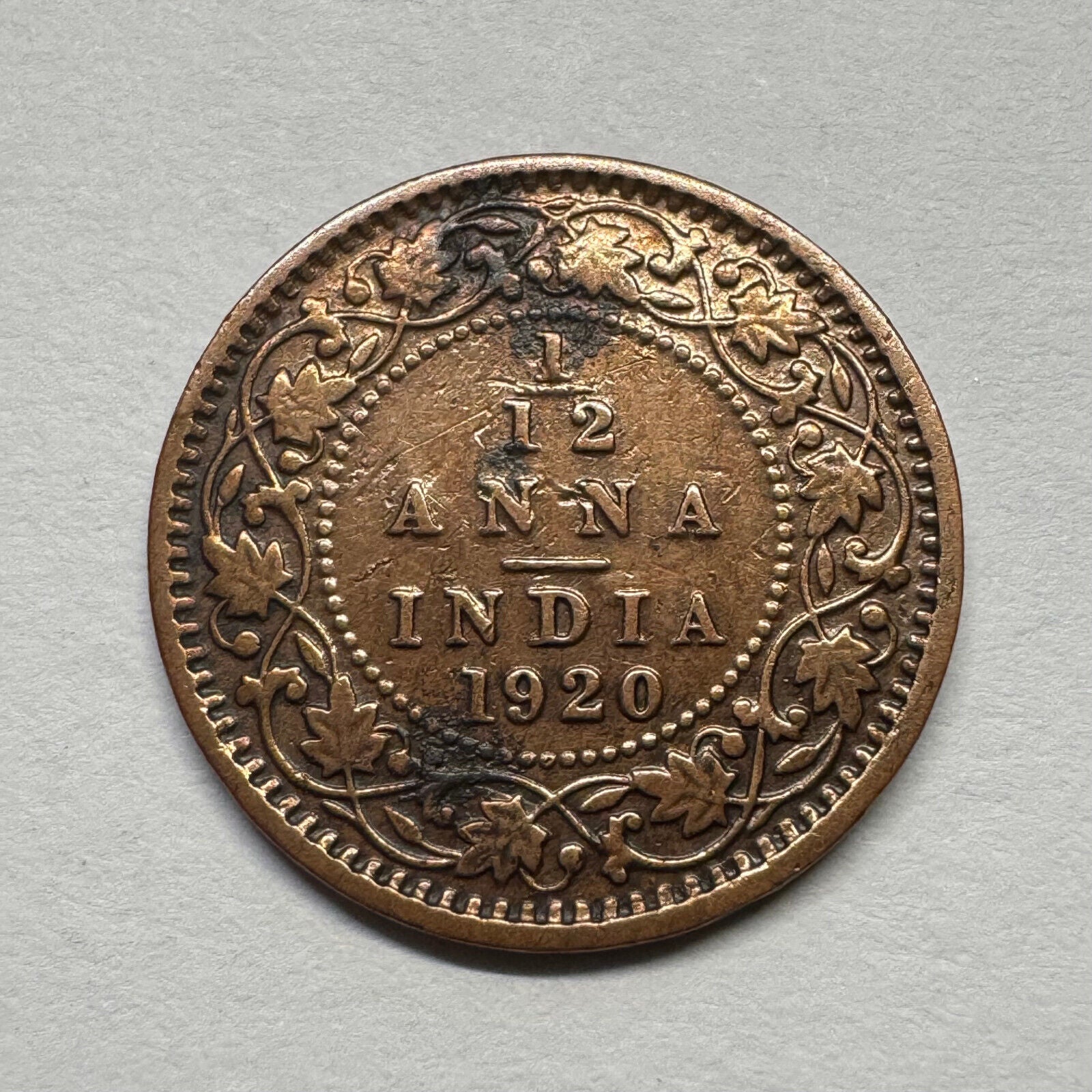 1920 India 1/12 Anna - Beautiful Coin - #B-058