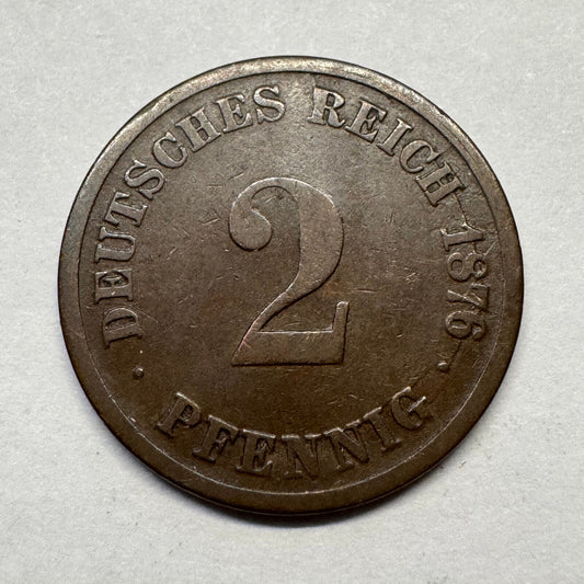 1876 Germany 2 Pfennig - Beautiful Coin - #A-094