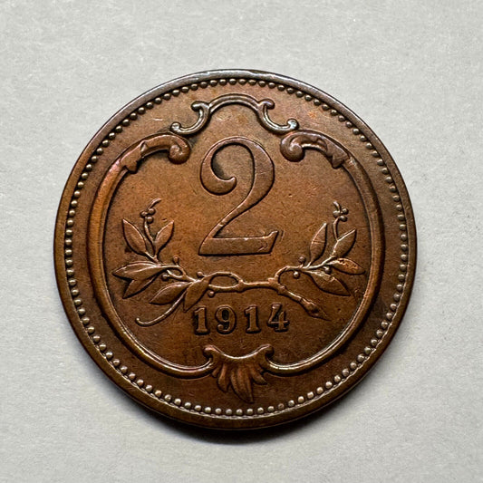 1914 Austria 2 Heller - Beautiful Coin - #B-037