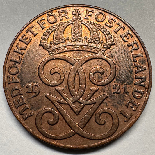 1921 Sweden 2 Ore - Beautiful Coin - #A-042