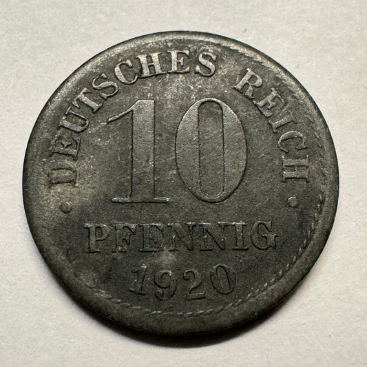 1920 Germany 10 Pfennig - Beautiful Coin - #A-091