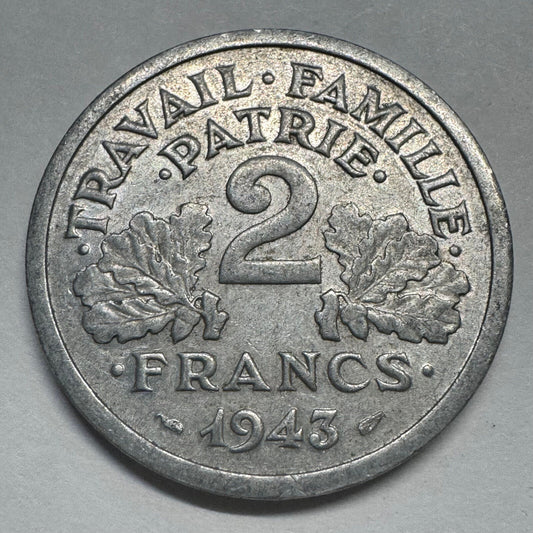 1943 France 2 Francs - Beautiful Coin - #A-080