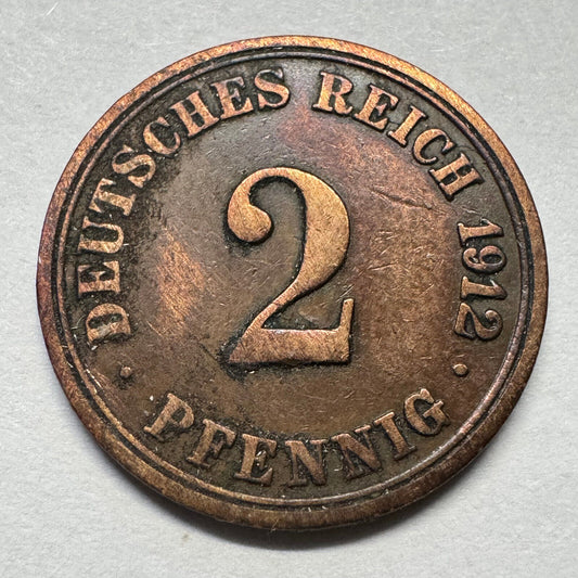 1912 Germany 2 Pfennig - Beautiful Coin - #A-091