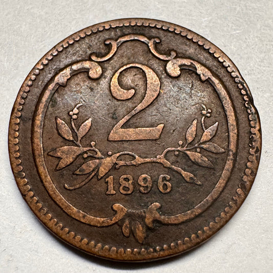 1896 Austria 2 Heller - Beautiful Coin - #A-058