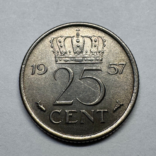 1957 Netherlands 25 Cents - Beautiful Coin - #B-037