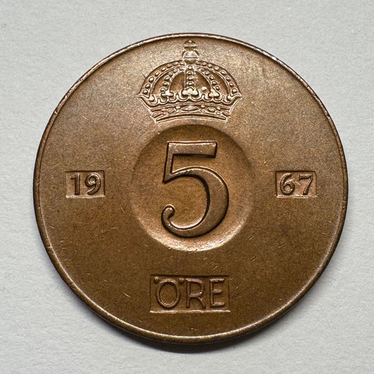 1967 Sweden 5 Ore - Beautiful Coin - #B-057