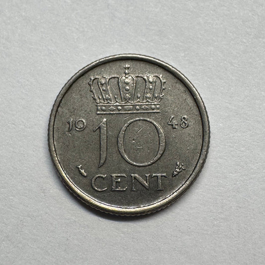 1948 Netherlands 10 Cents - Beautiful Coin - #B-015