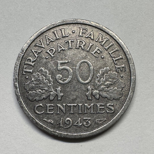 1943 France 50 Centimes - Beautiful Coin - #B-054