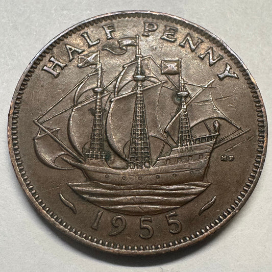 1955 UK 1/2 Penny - Beautiful Coin - #A-073