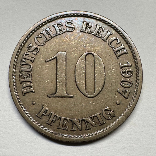 1907 Germany 10 Pfennig - Beautiful Coin - #B-054