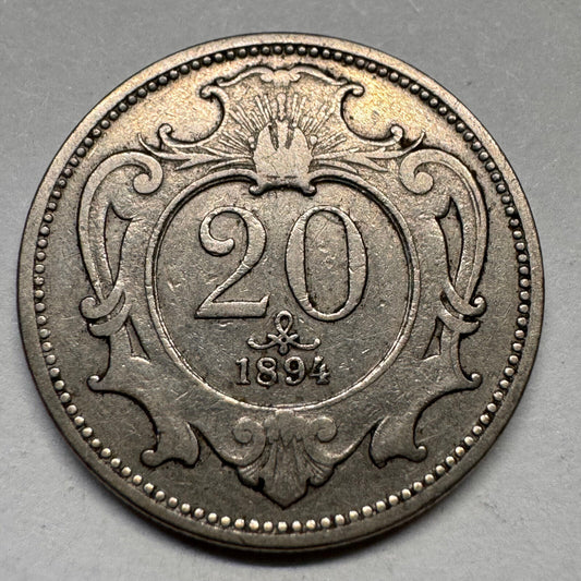 1894 Austria 20 Heller - Beautiful Coin - #A-047