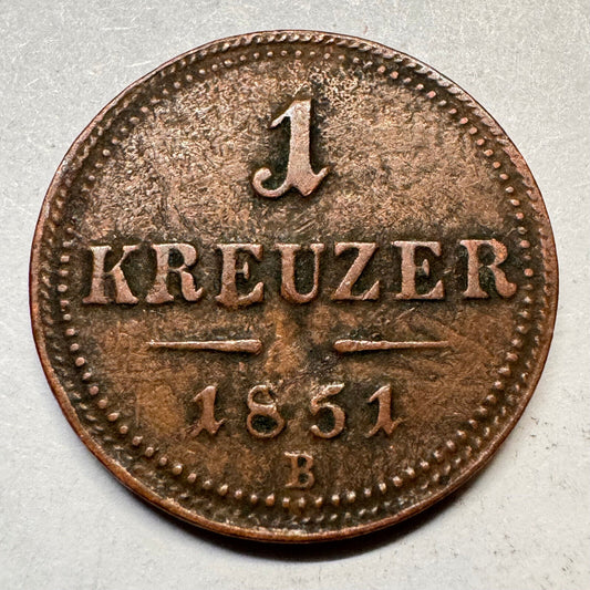 1851 Austria 1 Kreuzer - Beautiful Coin - #A-044