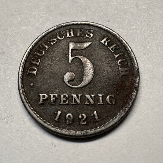 1921 Germany 5 Pfennig - Beautiful Coin - #A-014