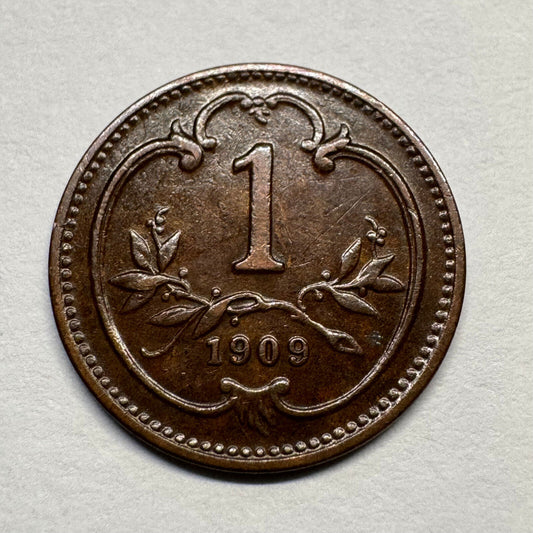 1909 Austria 1 Heller - Beautiful Coin - #B-057