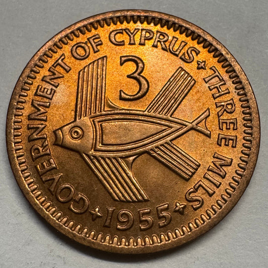 1955 Cyprus 3 Mils - Beautiful Coin - #A-080